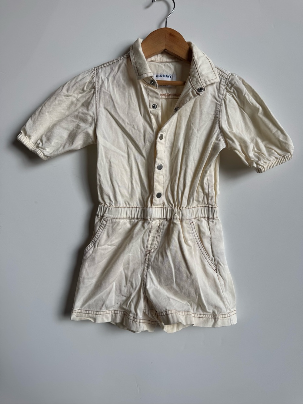 Girls Old Navy Cream Short-Sleeve Girls' Romper with Snap Front